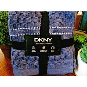 New Donna Karan DKNY Navy Blue w/ White Pin Stripe Cotton Wash Cloths Set of 5